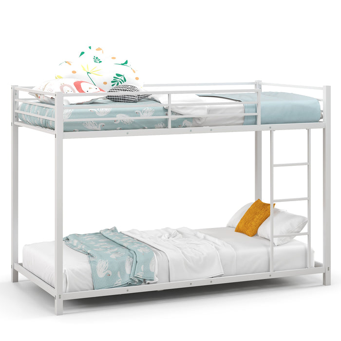 Low Profile Single Over Single Bunk Beds with Ladder and Full-length Guardrails-