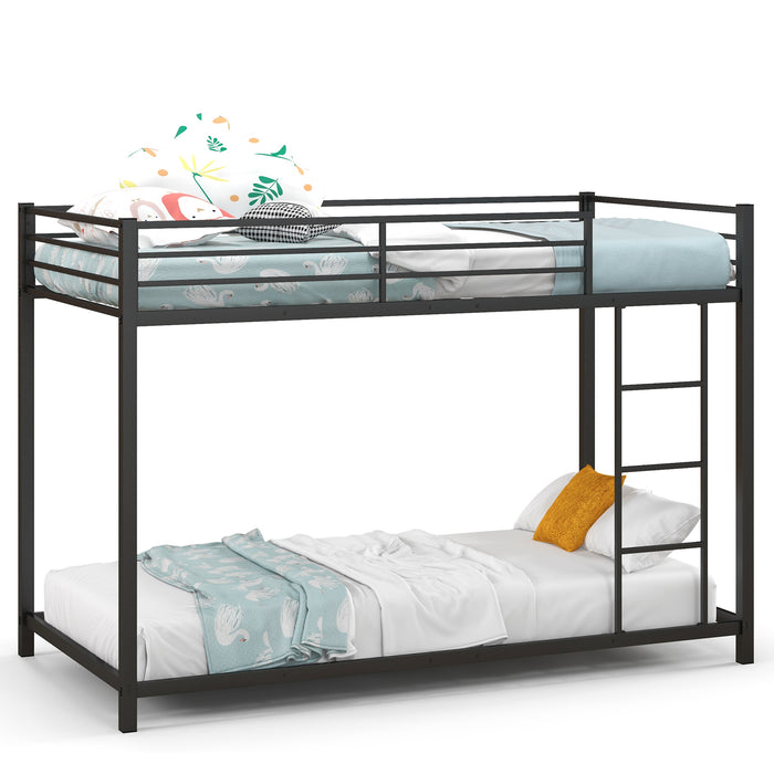 Low Profile Single Over Single Bunk Beds with Ladder and Full-length Guardrails-