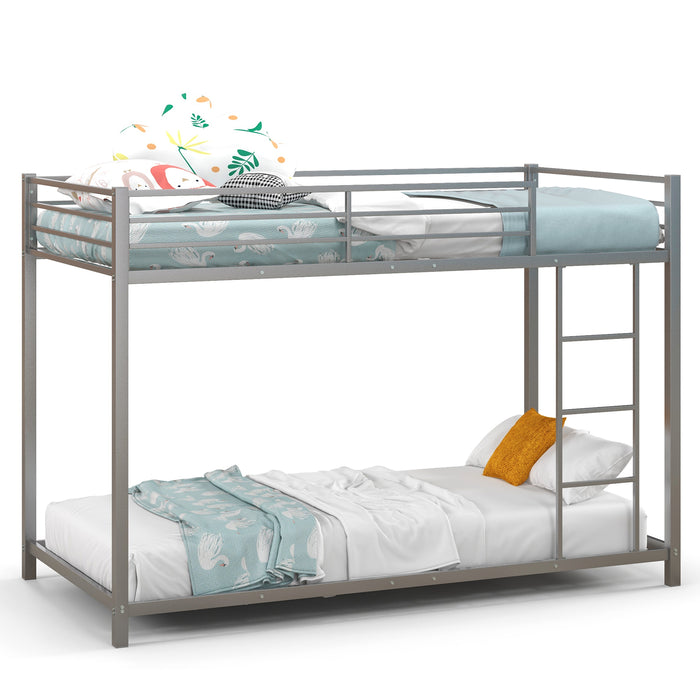 Low Profile Single Over Single Bunk Beds with Ladder and Full-length Guardrails-