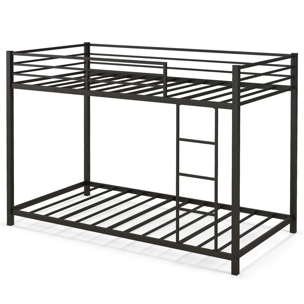 Low Profile Single Over Single Bunk Beds with Ladder and Full-length Guardrails-