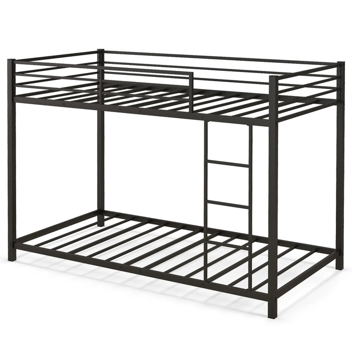 Low Profile Single Over Single Bunk Beds with Ladder and Full-length Guardrails-