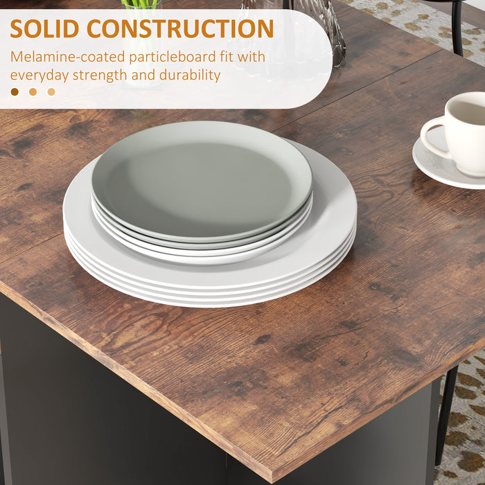 HOMCOM Folding Dining Table, Drop Leaf Table for Small Spaces, Foldable Table with Drawer and Storage Shelves for Kitchen, Dining Room, Rustic Brown