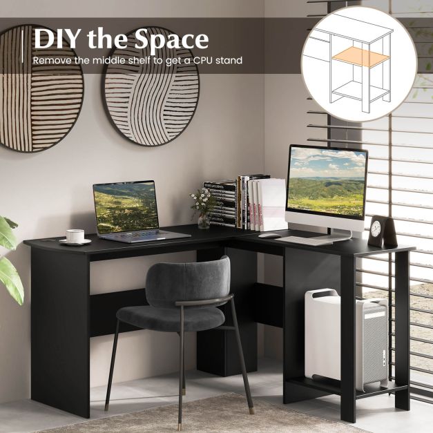 Model B123 - L-Shaped Workstation Desk with Integrated 2 Side Storage Shelves - Perfect for Home office or Study Room Needs