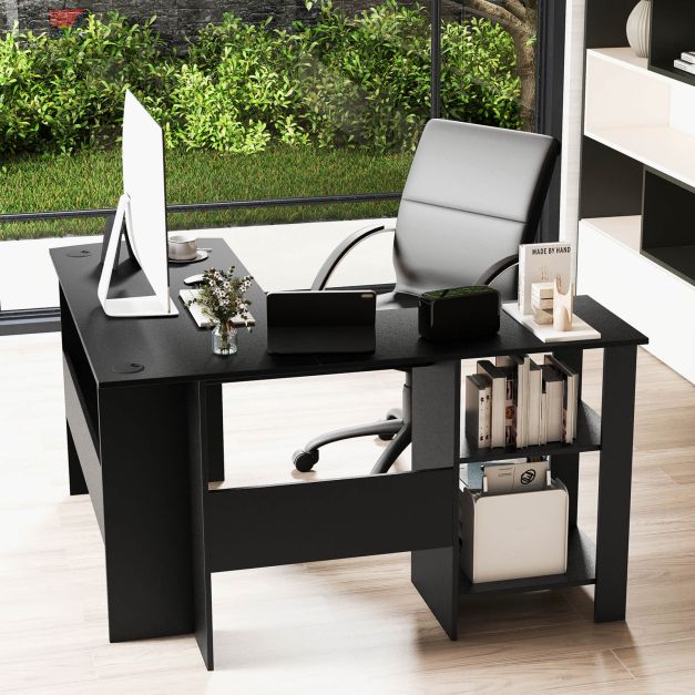 Model B123 - L-Shaped Workstation Desk with Integrated 2 Side Storage Shelves - Perfect for Home office or Study Room Needs