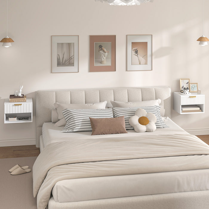 HOMCOM Floating Nightstands Set of 2, Modern Wall Mounted Bedside Tables, White