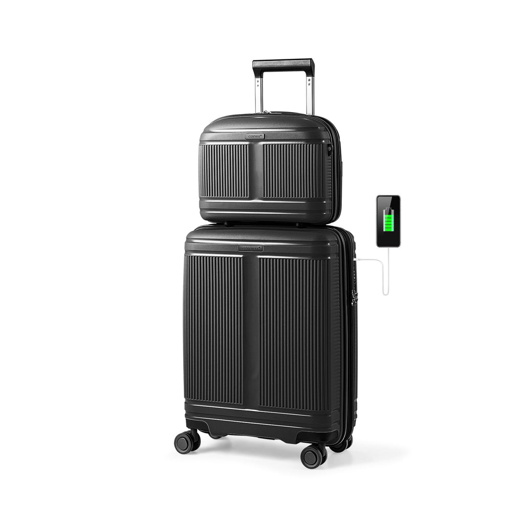 2-Piece Luggage Set 20 Inch Carry-on Suitcase and 14 Inch Cosmetic Case-