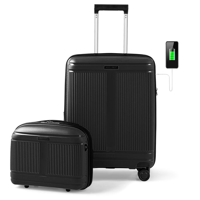 2-Piece Luggage Set 20 Inch Carry-on Suitcase and 14 Inch Cosmetic Case-