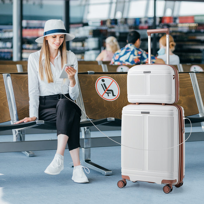 2-Piece Luggage Set 20 Inch Carry-on Suitcase and 14 Inch Cosmetic Case-