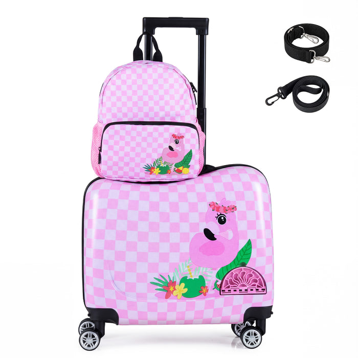 2 Pieces Kid Luggage Set with Spinner Wheels and Lanyard for Carry Strap-
