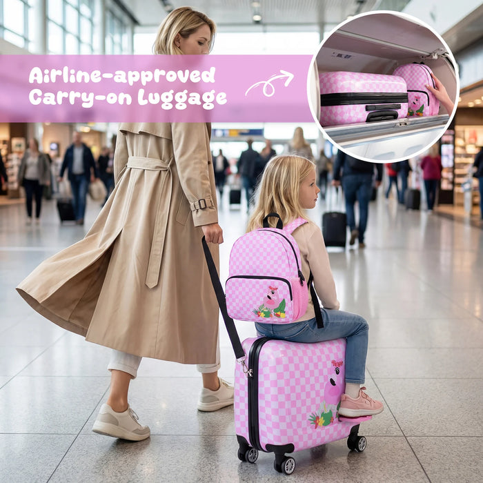 2 Pieces Kid Luggage Set with Spinner Wheels and Lanyard for Carry Strap-