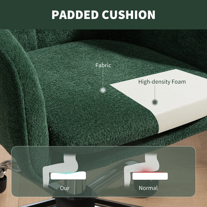 HOMCOM Snow Flannel Office Chair with Padded for Home - Dark Green