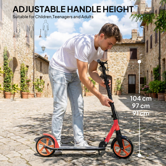 HOMCOM One-click Folding Kick Scooter for 14+ w/ Adjustable Handlebar, Push Scooter with Kickstand, Dual Brake System, Red