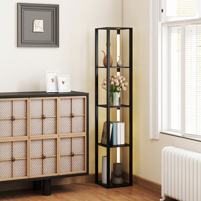 HOMCOM Floor Lamp with Shelves, 4 Layer Dimmable Column Modern Standing Lamp with 3 Brightness Levels and Foot Switch for Living Room, Bedroom, Office, Black