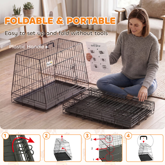 PawHut 35"(90 cm) Car Dog Crate Medium Large Collapsible Slanted Travel Dog Cage with Tray for Car Boot