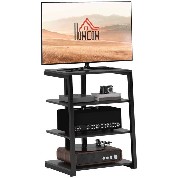 28 Inch Corner TV Stand Cabinet - Adjustable Open Shelves with Extension Lead Organizer - Entertainment Unit for Living Room Spaces, Black