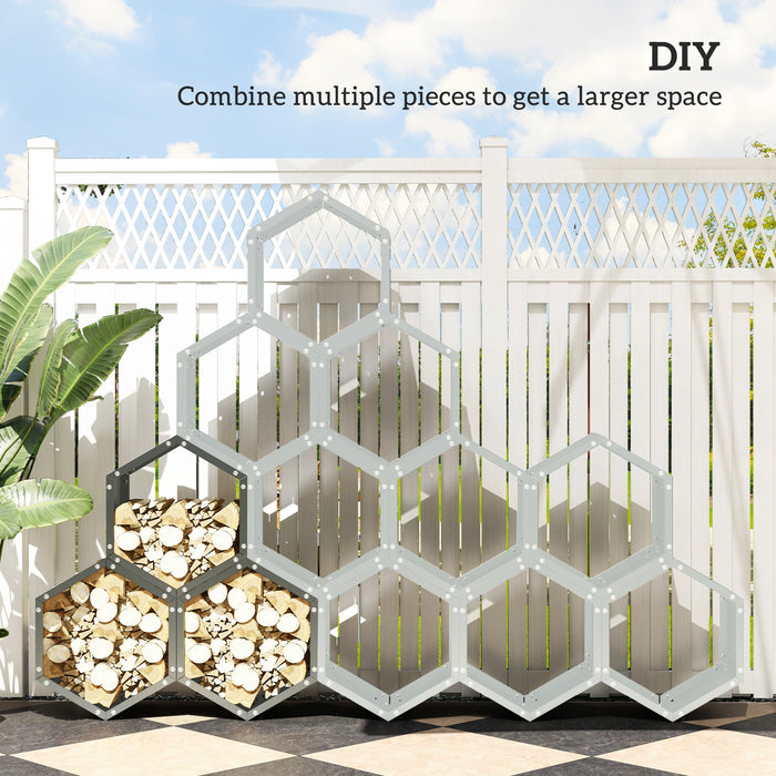Outsunny Three-Shelf Hexagon Metal Firewood Rack - Grey | Aosom UK