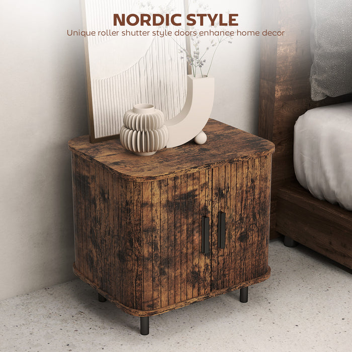 HOMCOM Mid-Century Sideboard Cabinet, Nightstand, Accent Console with Tambour Doors, Rustic Brown