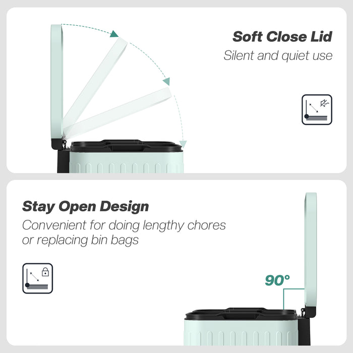 HOMCOM 40L Dual Compartment Rubbish Bin, with Soft-Close Lid - Green