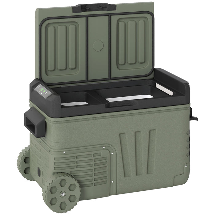 Outsunny 33L Camping Fridge Freezer Dual Zone, Portable Car Fridge 12V/24V DC & 100-240V AC, Electric Cool Box -20℃-20℃ with Wheels and LED Light, for Travel, RV, Road Trip, Picnic [Energy Class E]