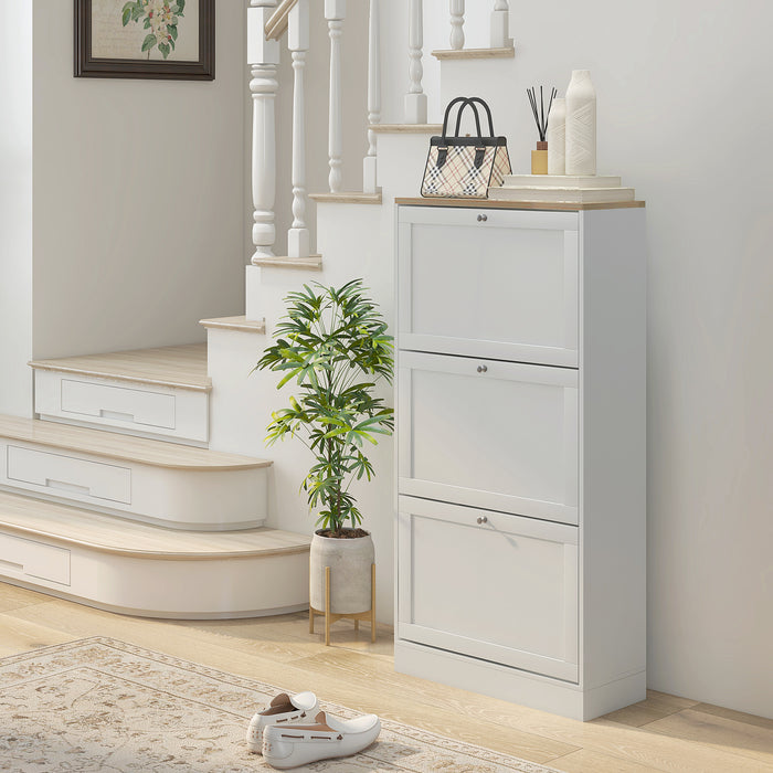 3-Drawer Shoe Cabinet - Space-Saving Narrow Storage for 18 Pairs, Entryway & Hallway Organizer - Sleek White Freestanding Rack