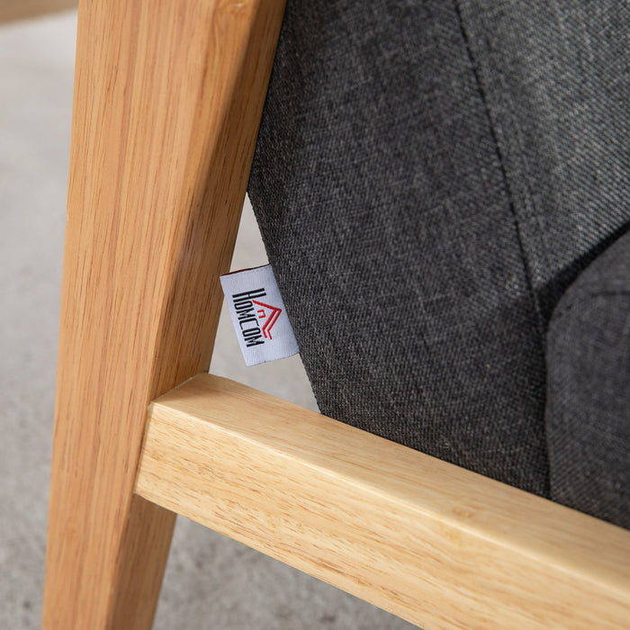 HOMCOM Set of 2 Accent Armchair, Living Room Chair, Wooden Upholstered Single Lounge Chair with Rubber Wood Legs and Padded Seat , Leisure Sofa Chair for Bedroom Office, Dark Grey