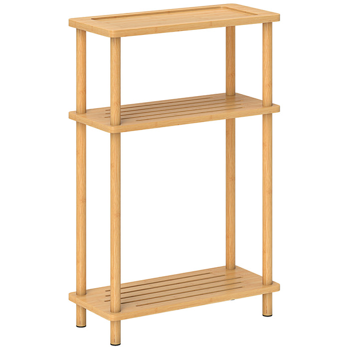 HOMCOM Bamboo Side Table, 3-Tier Slim End Table, Nordic Style, for Living Room, Bedroom, Office, Tool-Free Assembly, Natural Wood Finish