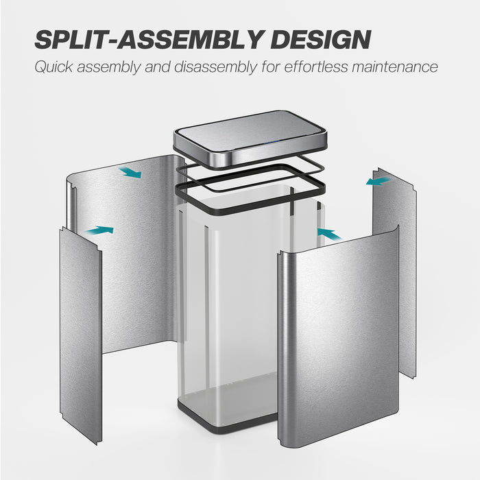 HOMCOM 60 L Sensor Can,  Sensor Bin with Soft-Close Lid, Fingerprint-Proof Stainless Steel, Silver Tone
