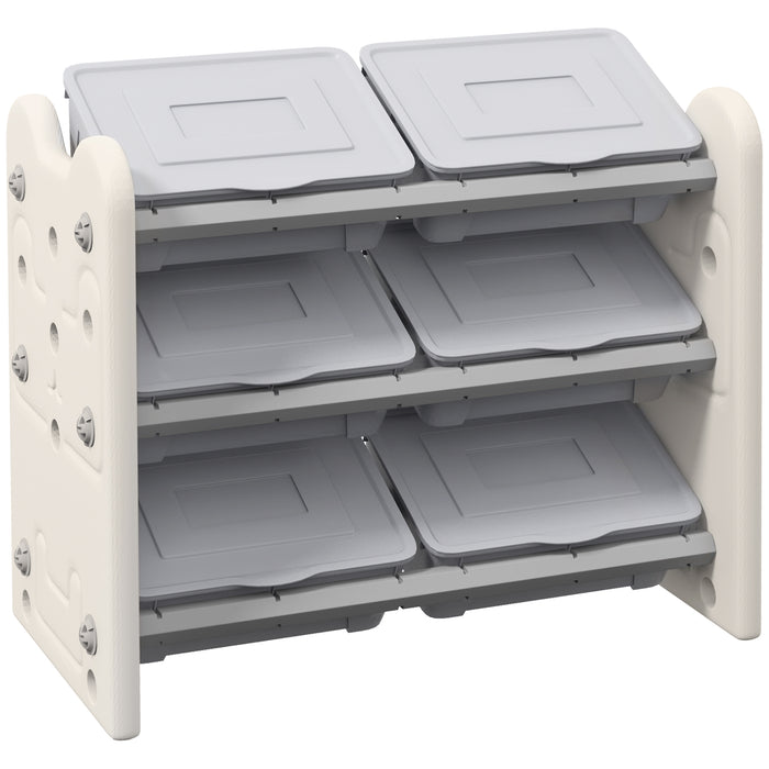 Kids Toy Organizer with 6 Bins - 3-Tier Storage Unit for Playroom, 76x37x60cm, Grey - Ideal for Toy Organization and Clutter Control