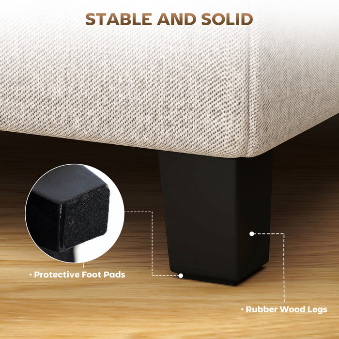 HOMCOM Small Ottoman, Square Footstool with Side Pocket, Rubber Wood Legs and Padded Seat for Living Room, Beige