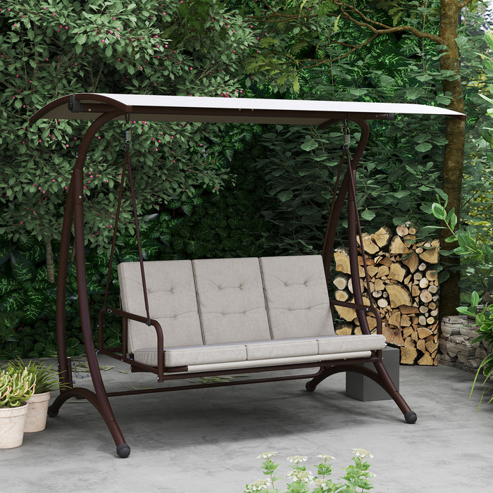 Outsunny 3 Seater Garden Swing Seat Bed, Convertible Swing Chair Bench with UPF30+ Adjustable Canopy, Cushioned Seat and Weather Resistant Steel Frame, Grey