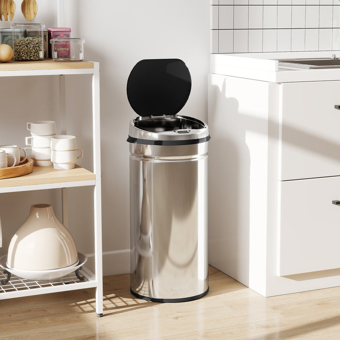 HOMCOM 42L Automatic Motion Sensor Rubbish Bin with Fingerprint Resistant, Stainless Steel, Silver Tone