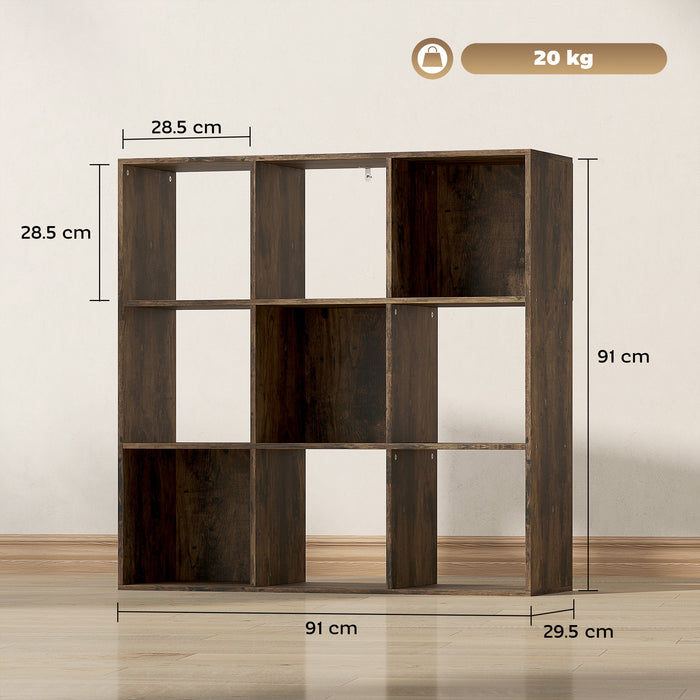 HOMCOM Nine-Cube Storage Shelf - Rustic Brown