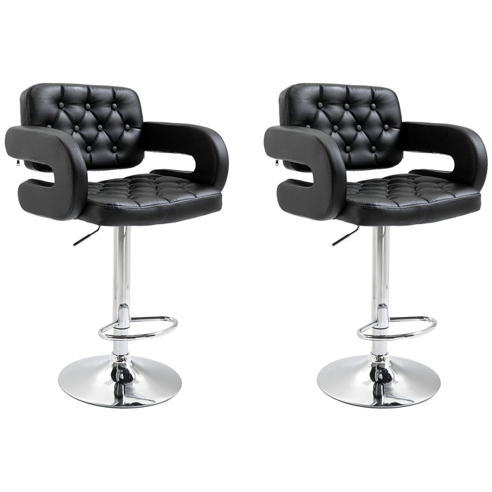 Set of 2 PU Leather Upholstered Swivel Bar Stool, Height Adjustable Barstool with Back, Armrest, Footrest for Kitchen