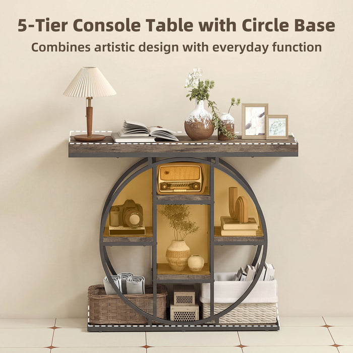 HOMCOM Industrial Console Table with Storage Shelves - Rustic Brown