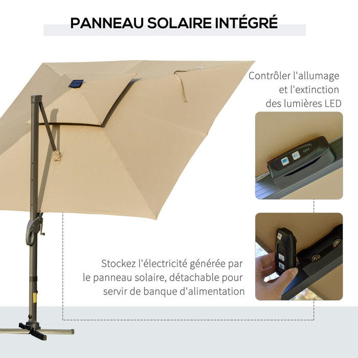 Outsunny 3 x 3(m) Aluminium Sun Square Canopy Top w/ Adjustable Pole Angle Khaki