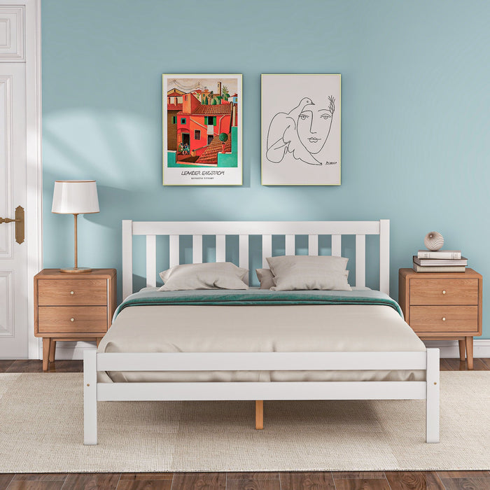 Wooden Double Bed Frame 4ft6 - Easy Assembly & No Box Spring Needed, Headboard & Footboard Included - Ideal Bedroom Furniture for Comfort and Style, 196x140x77 cm, White