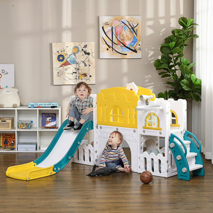 7-in-1 Multifunctional Toddler Slide - Playground Set with Basketball Hoop for Ages 1-3 - Interactive Children's Entertainment and Exercise Solution