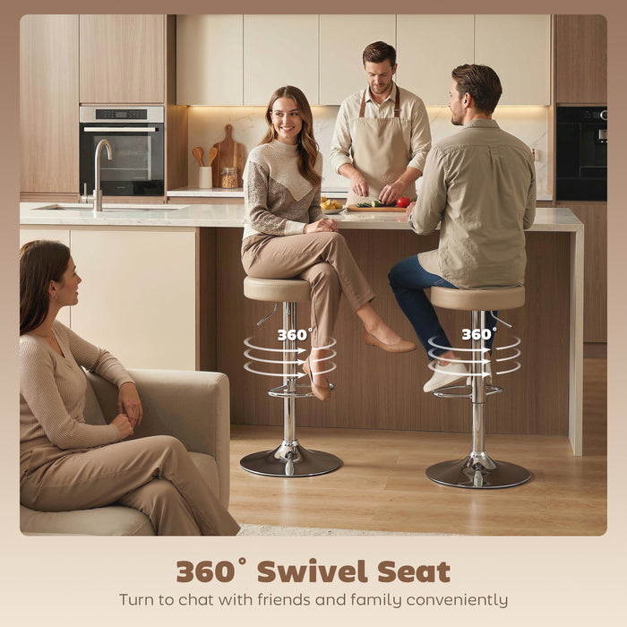 HOMCOM Bar Stools Set of 2, Modern PU Leather Swivel Barstools, Height Adjustable Breakfast Bar Chairs with Footrest, Brown
