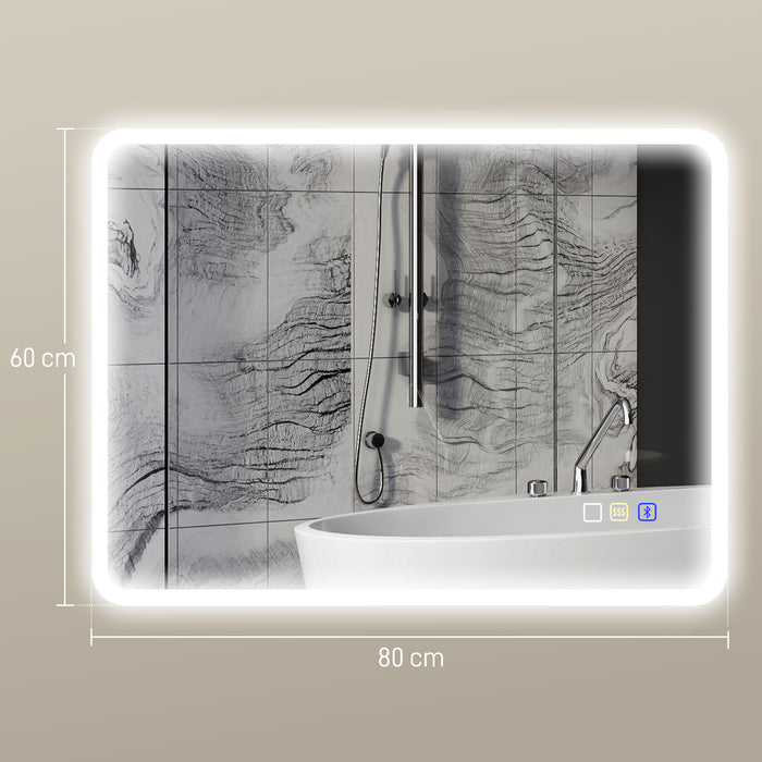 HOMCOM 60 x 80 cm Backlit Illuminated Bathroom Mirror with LED Lights and Bluetooth - Silver Tone