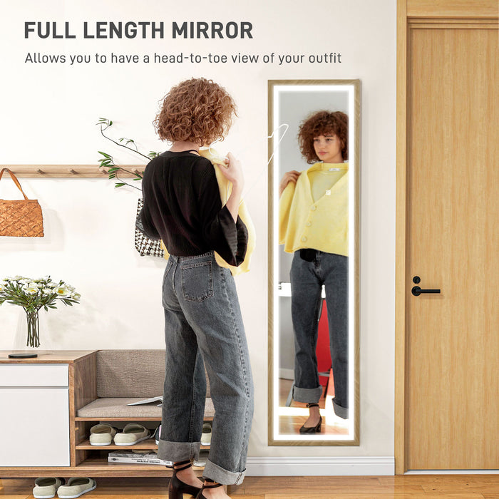 HOMCOM Full Length Mirror, with Adjustable Outer Light, Oak