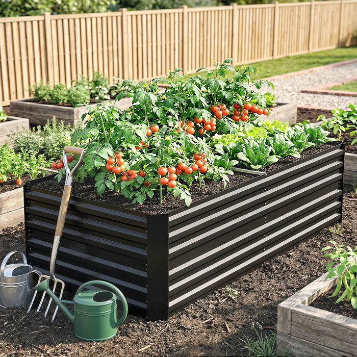 Outsunny Raised Beds for Garden, Galvanised Steel Outdoor Planters with Multi-reinforced Rods, 180 x 90 x 59 cm, Black