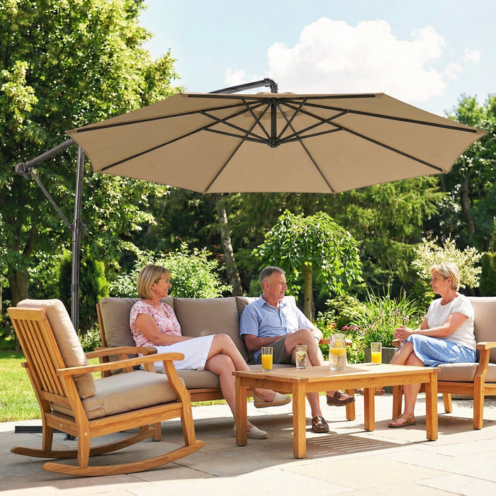 Outsunny 3 m Garden Cantilever Parasol with Cover, Round Overhanging Umbrella with 360° Rotation, Tilt, Khaki