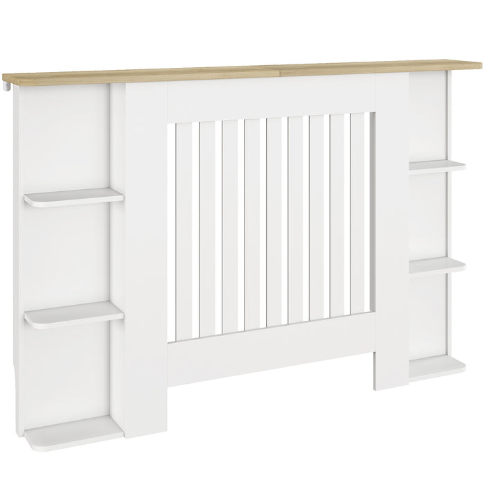 HOMCOM Radiator Cover with Open Storage Shelves, Vertical Slatted Cabinet Shelf Heater Cover for Living Room, Hallway, Medium, White
