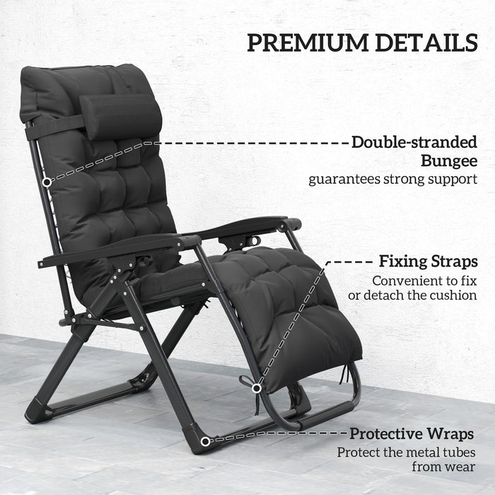 Outsunny 2 Piece Reclining Zero Gravity Sun Loungers with Cushions, Black