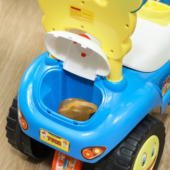AIYAPLAY Foot to Floor oddler Ride on Toy w/ Music, Light, Horn, Under Seat Storage, Anti-Over-Backwards Device, Blue