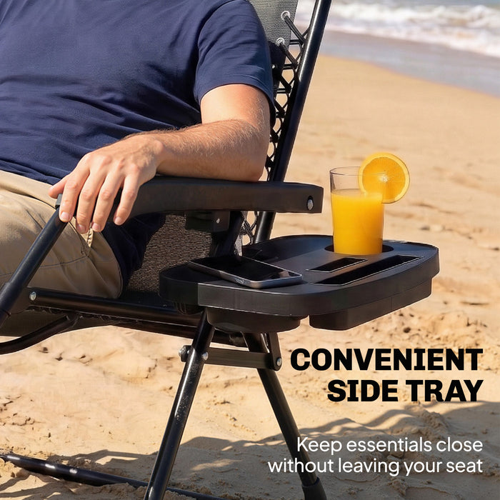 Outsunny Zero Gravity Chair, Folding Sun Lounger Reclining Garden Chair with Arm Pads, Cushion, Cup Holder, Headrest, Dark Grey