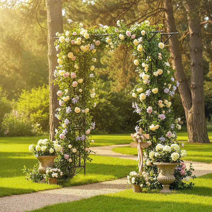 Outsunny Garden Arch, PE-Coated Steel Arbour Trellis for Climbing Plants, Rose Arch, 180 x 40 x 215 cm, Black