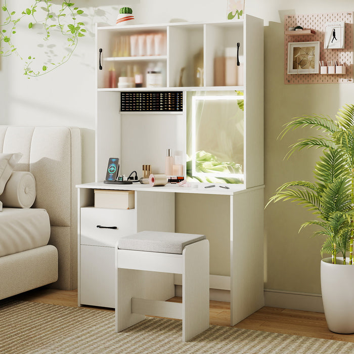 Makeup Dressing Table with Power Outlets and Jewelry Storage-