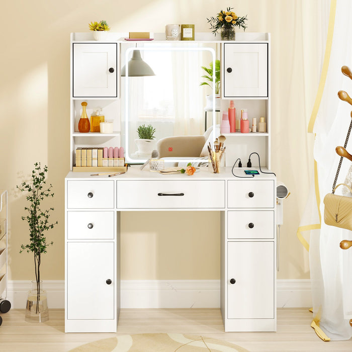 Makeup Vanity Desk with Lighted Mirror and Charging Station-