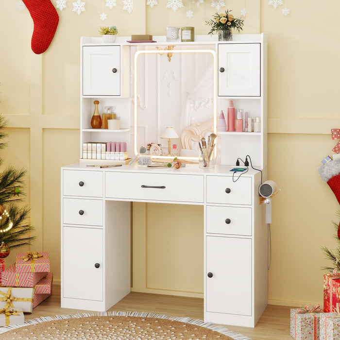 Makeup Vanity Desk with Lighted Mirror and Charging Station-